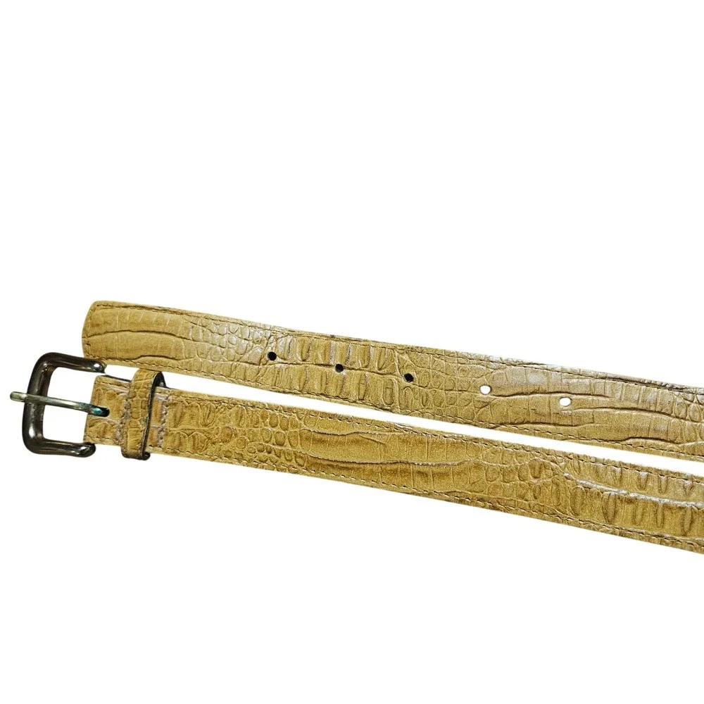 VTG Carlos Falchi Crocodile Embossed Leather Belt Womens L USA Stealth Wealth